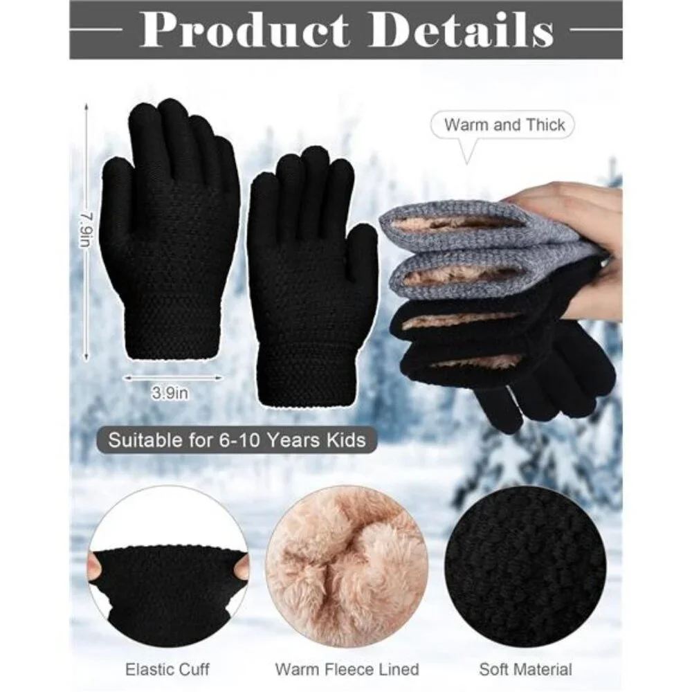 2 Pairs Kids Fleece Lined Gloves Winter Thick Thermal Gloves